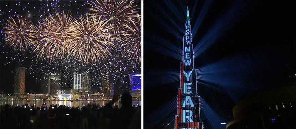 بالليزر والألعاب النارية.. دبي وأبوظبي تستقبلان 2018
