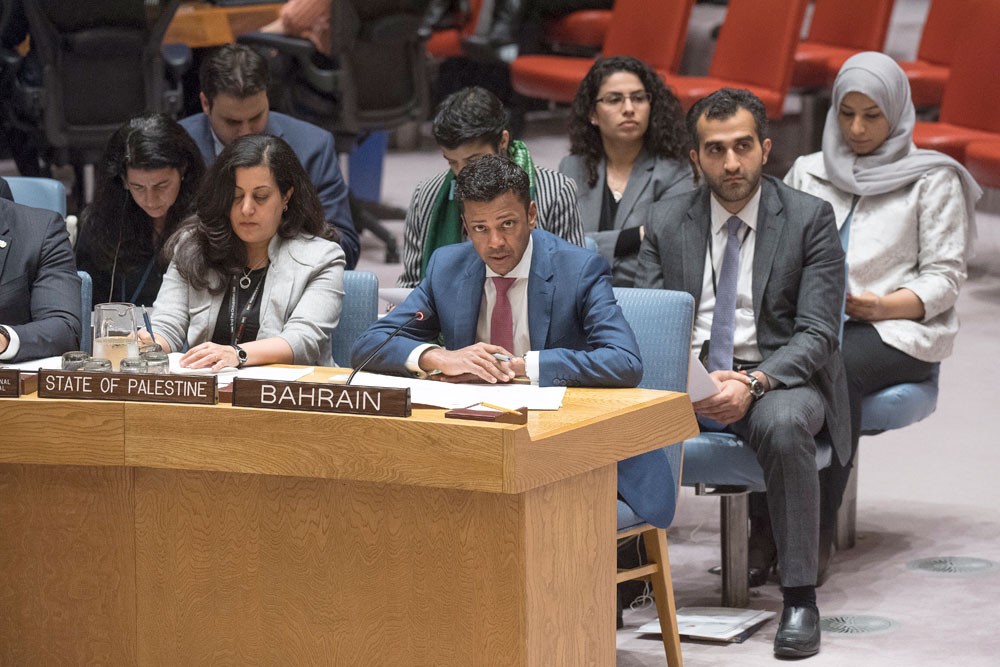 المندوب البحريني لدى الأمم المتحدة يجدّد موقف مملكة البحرين الثابت تجاه القضية الفلسطينية	