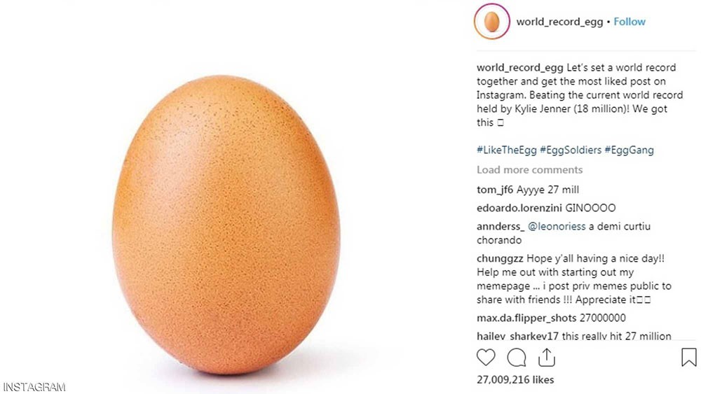  صورة "بيضة" تحطم الرقم التاريخي على "إنستغرام"