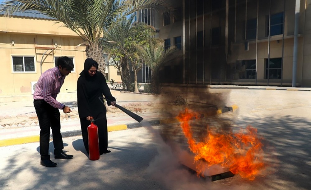 معهد البحرين للتدريب يدرب موظفيه على مكافحة وإخماد الحرائق