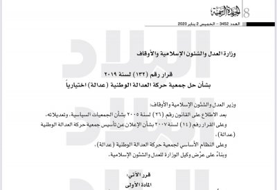 وزير العدل يوقع على حل جمعيتين سياسيتين.. ويودع أموال "العدالة" بخزانة الدولة