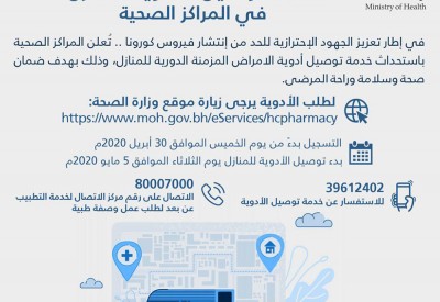 المراكز الصحية في الرعاية الصحية الأولية تستحدث خدمة توصيل أدوية الأمراض المزمنة الدورية للمنازل