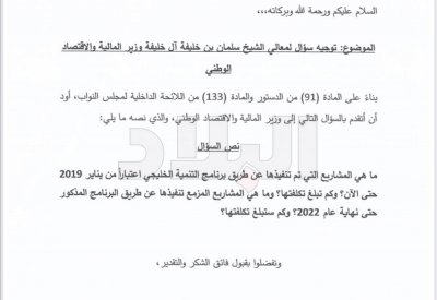 النفيعي يسأل وزير المالية عن مشاريع برنامج التنمية الخليجي