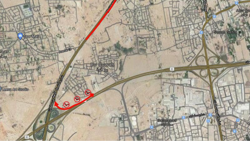 غلق مسارات على شارع الشيخ خليفة بن سلمان باتجاه المنامة