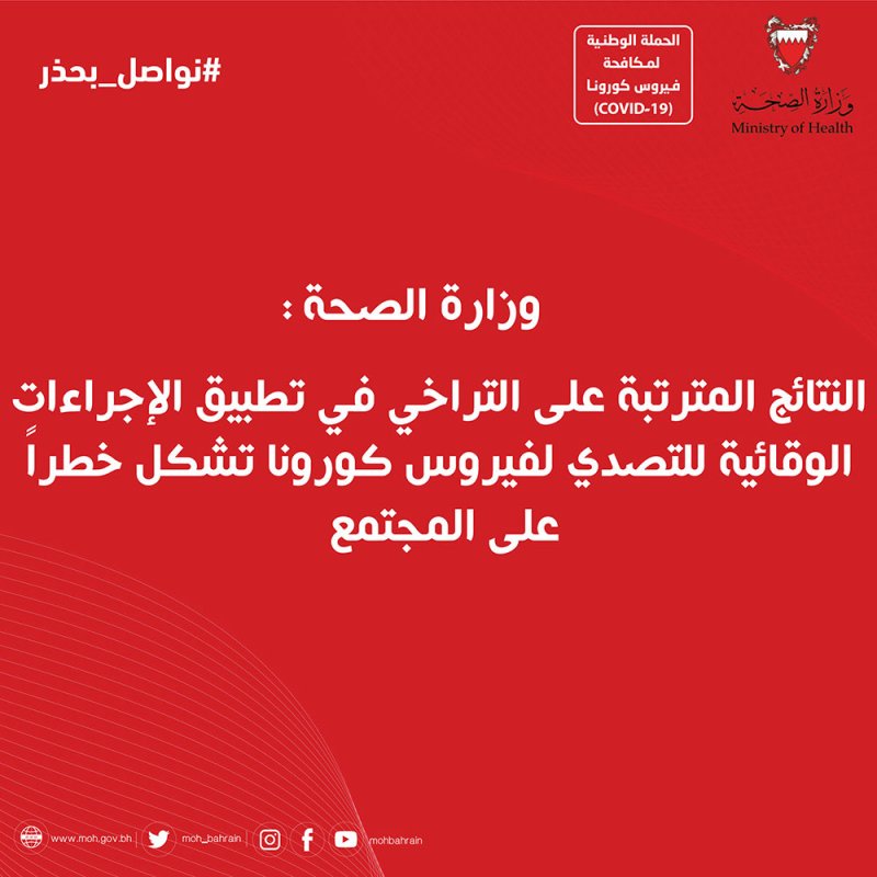 الصحة: نتائج التهاون في تطبيق الإجراءات الوقائية ضد "كورونا" تشكل خطراً على المجتمع