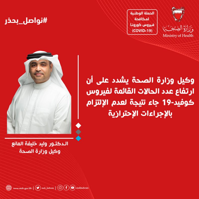 المانع يؤكد أن ارتفاع عدد الحالات القائمة لـ (كوفيد-19) بسبب عدم الالتزام بالإجراءات الاحترازية