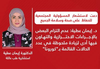 د.إيمان عطية: عدم التزام البعض بالإجراءات والتهاون فيها أدى لزيادة في عدد الحالات القائمة