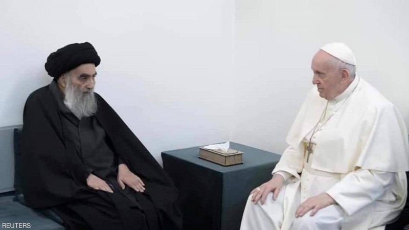 بالصور: السيستاني يلتقي البابا فرنسيس في النجف