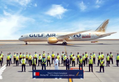 طيران الخليج تقوم بأول عملية صيانة لطائراتها البوينج 9-787 دريملاينر والإيرباص A320 نيو