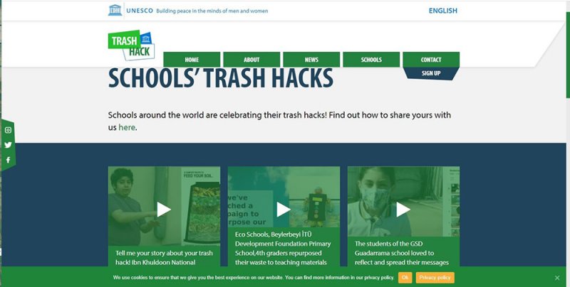 اليونسكو تضع مشروعاً قدمه طالب بمدرسة ابن خلدون الوطنية على الصفحة الرئيسية لمبادرة Trash Hack
