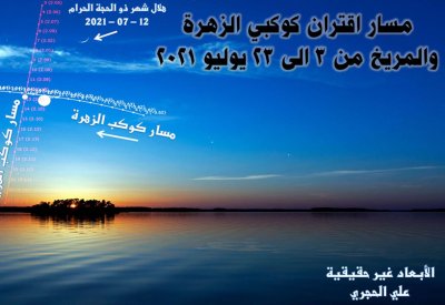 الحجري اقتران كوكب الزهرة والمريخ جهة الغرب والذروة يوم الثلاثاء