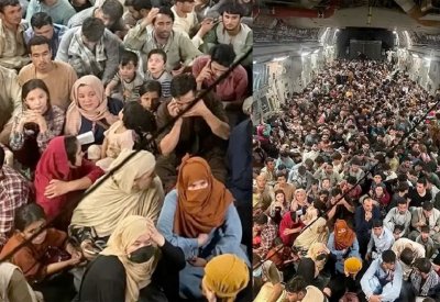 بالفيديو: طائرة ضاقت كعلبة سردين بنقل 640 أفغانيًا دفعة واحدة