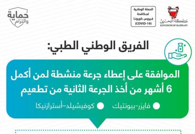 جرعة منشطة لمن أكمل 6 أشهر من أخذ الجرعة الثانية من تطعيم "فايزر" أو "كوفيشيلد"