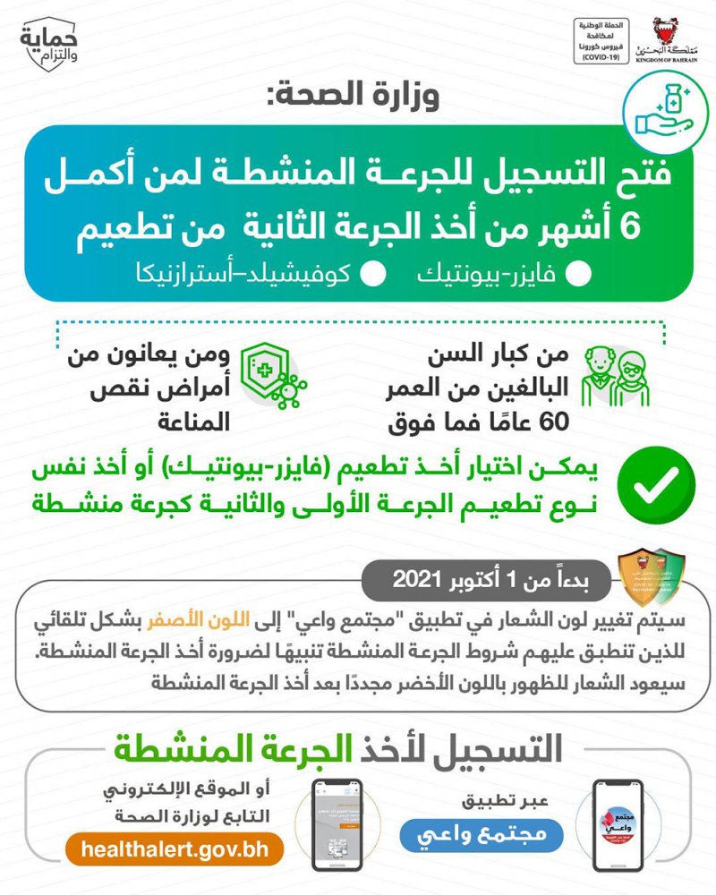 جرعة منشطة لمن أكمل 6 أشهر من أخذ تطعيم فايز أو كوفيشيلد من كبار السن