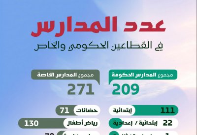 عدد المدارس في القطاعين الحكومي والخاص