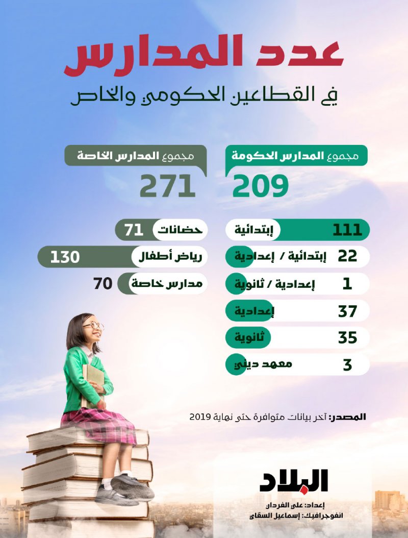 عدد المدارس في القطاعين الحكومي والخاص