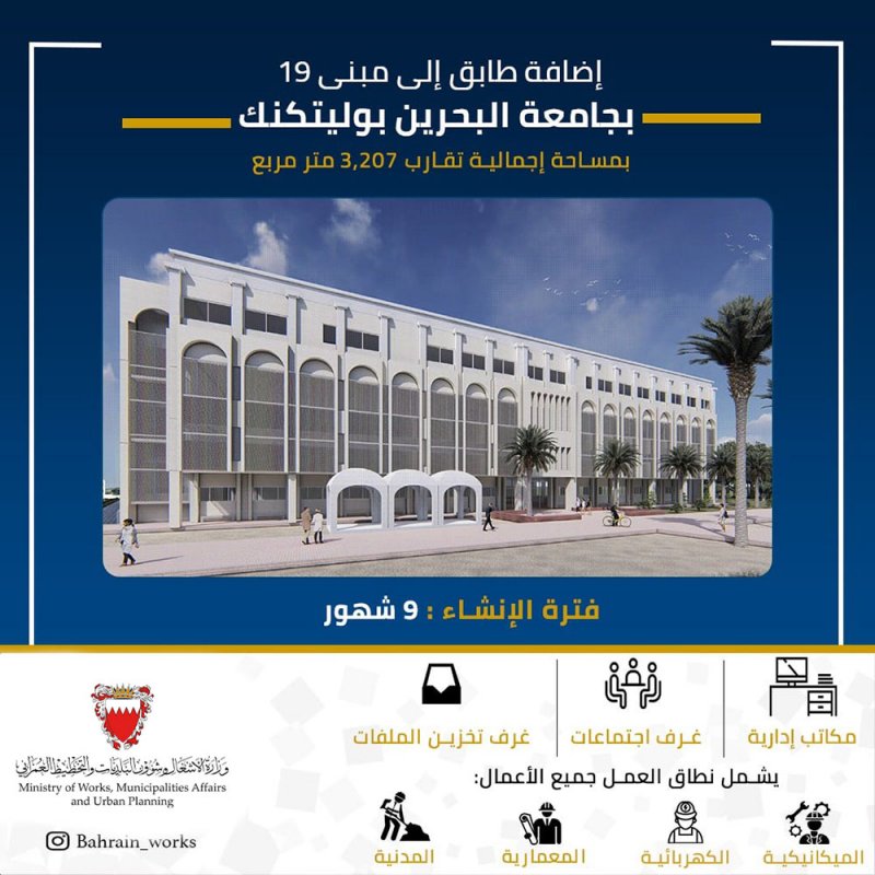 شؤون الأشغال: البدء بإنشاء طابق إضافي بمبنى 19 بجامعة "البوليتكنك"