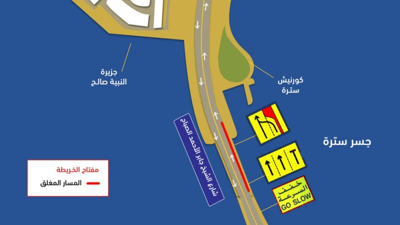 غلق المسار الأيمن على جسر سترة للمرور المتجه شمالاً