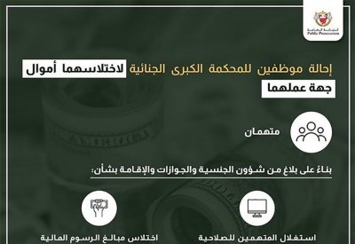 موظفين بـ"شئون الجنسية والجوازات" يختلسون أموال عامة.. والنيابة تحيلهم للمحكمة الكبرى