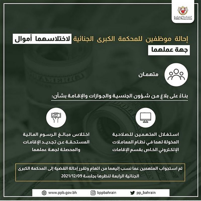 موظفين بـ"شئون الجنسية والجوازات" يختلسون أموال عامة.. والنيابة تحيلهم للمحكمة الكبرى
