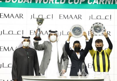 دعيج بن سلمان يشيد بدعم خالد بن حمد وفوز المهرة "شهامة" بلقب الألف جنيس بمضمار ميدان