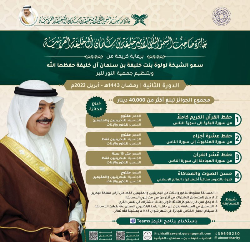 انطلاق الدورة الثانية من جائزة صاحب السمو الملكي الأمير خليفة بن سلمان آل خليفة القرآنية