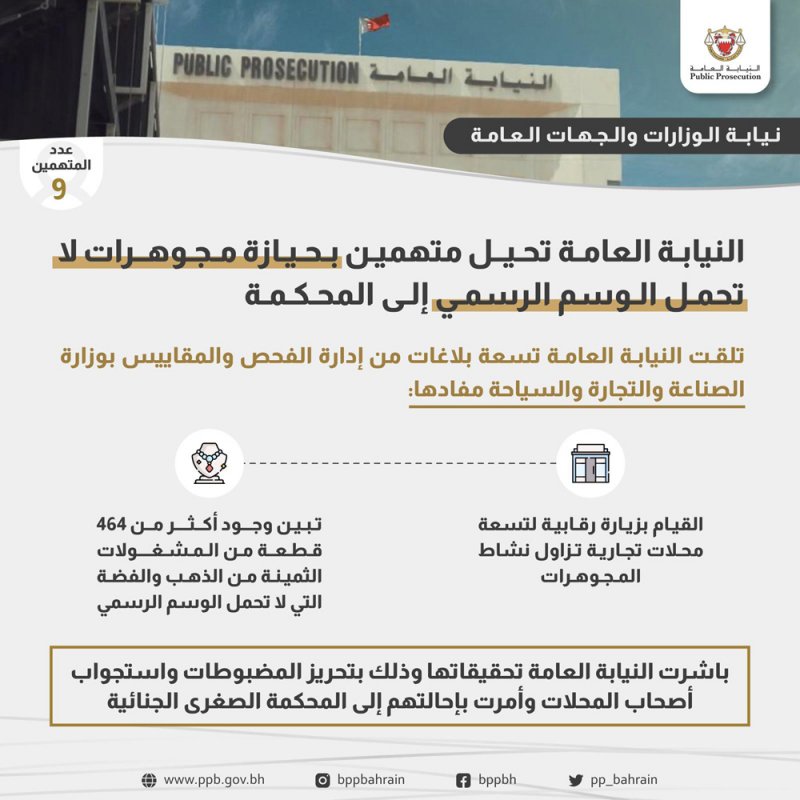 محاكمة متهمين بحيازة 464 قطعة مجوهرات لا تحمل الوسم الرسمي
