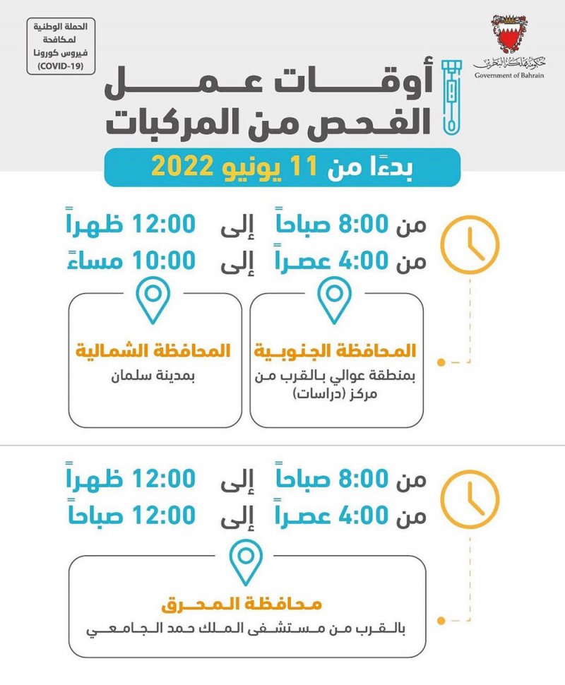 تعرف على الأوقات الجديدة لـ"فحص كورونا من المركبات"