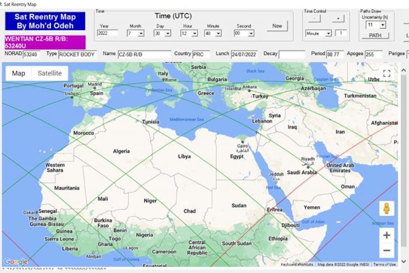 خارطة للأماكن المتوقعة لسقوط الصاروخ الصيني خلال ساعات