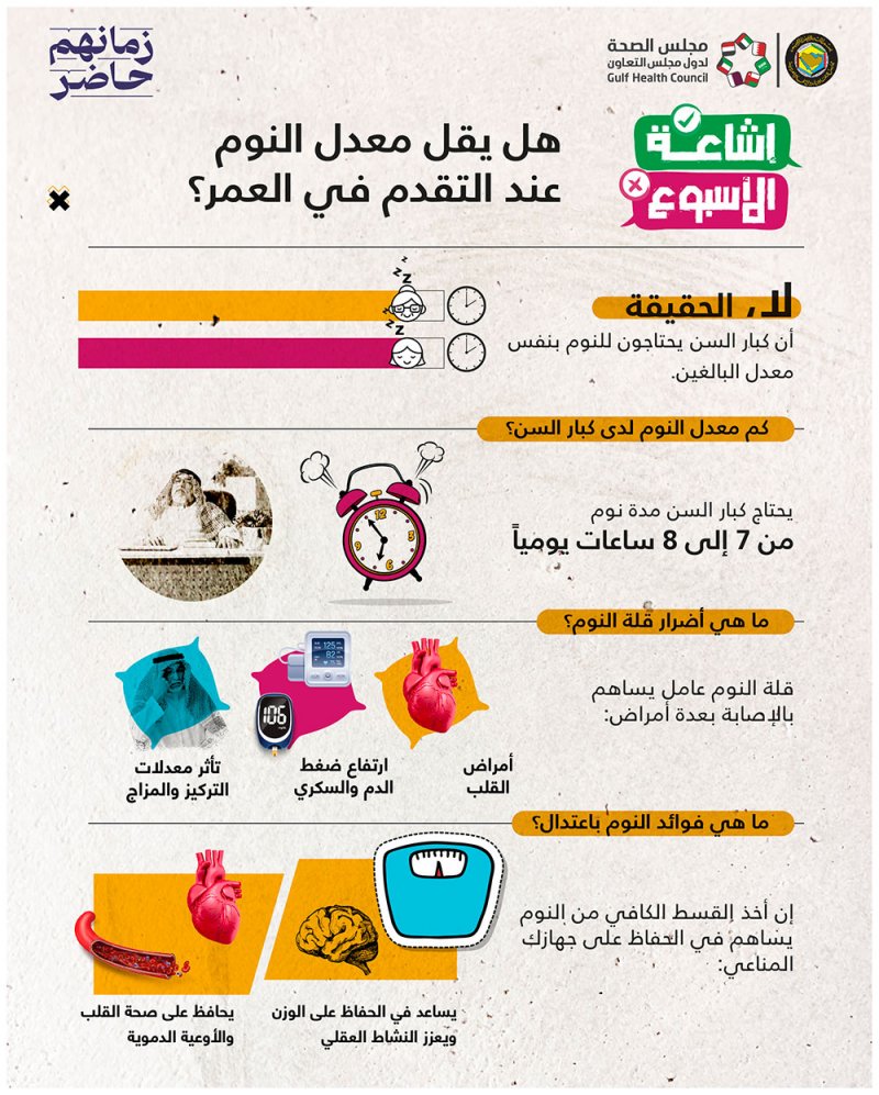 النوم الطبيعي لدى كبار السن من 7-8 ساعات يومياً