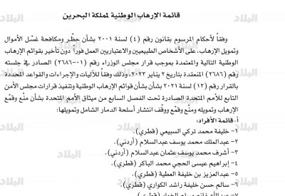 بالصور: 363 فرد وتنظيم وكيان وقطع بحرية على قوائم الإرهاب الوطنية لمملكة البحرين