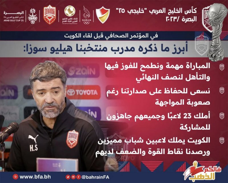 سوزا: أملك 23 لاعباً وجميعهم جاهزون للمواجهة