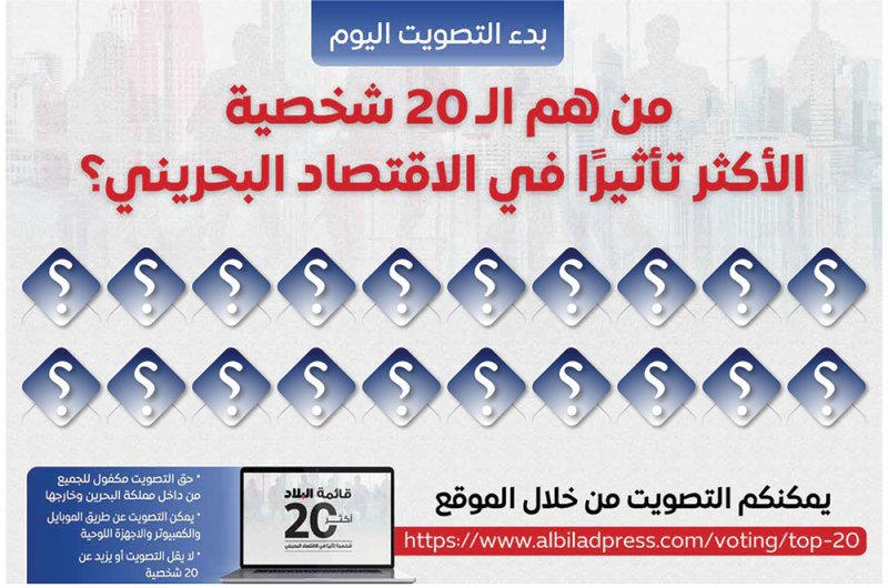 انطلاق عملية التصويت على الـ20 شخصية الأكثر تأثيرا في الاقتصاد البحريني من بين 50 شخصية بارزة
