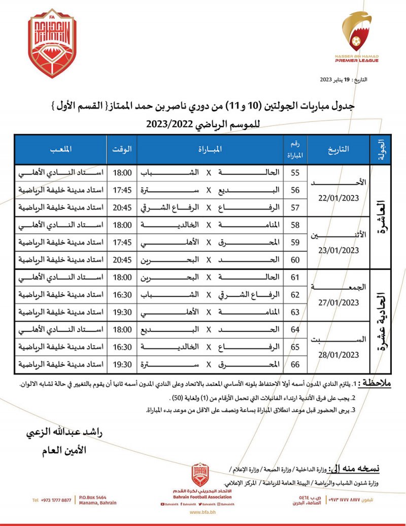 اتحاد الكرة يصدر جدول دوري ناصر متضمنا الوقت والتاريخ والملاعب