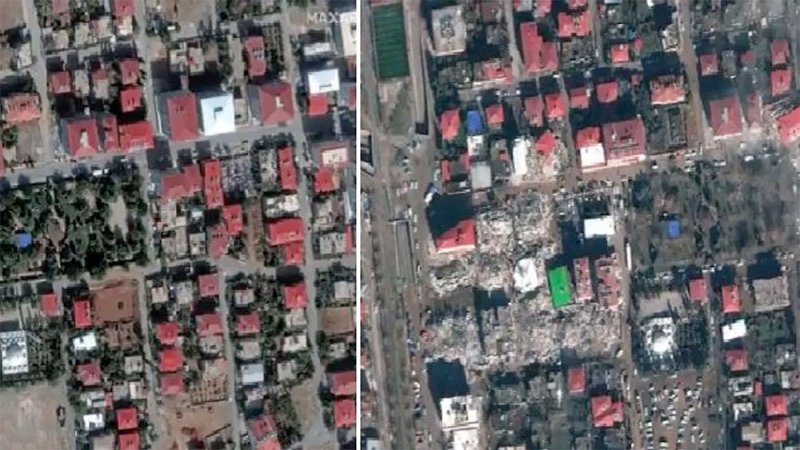قبل وبعد الزلزال.. صور فضائية تكشف حجم الدمار في تركيا