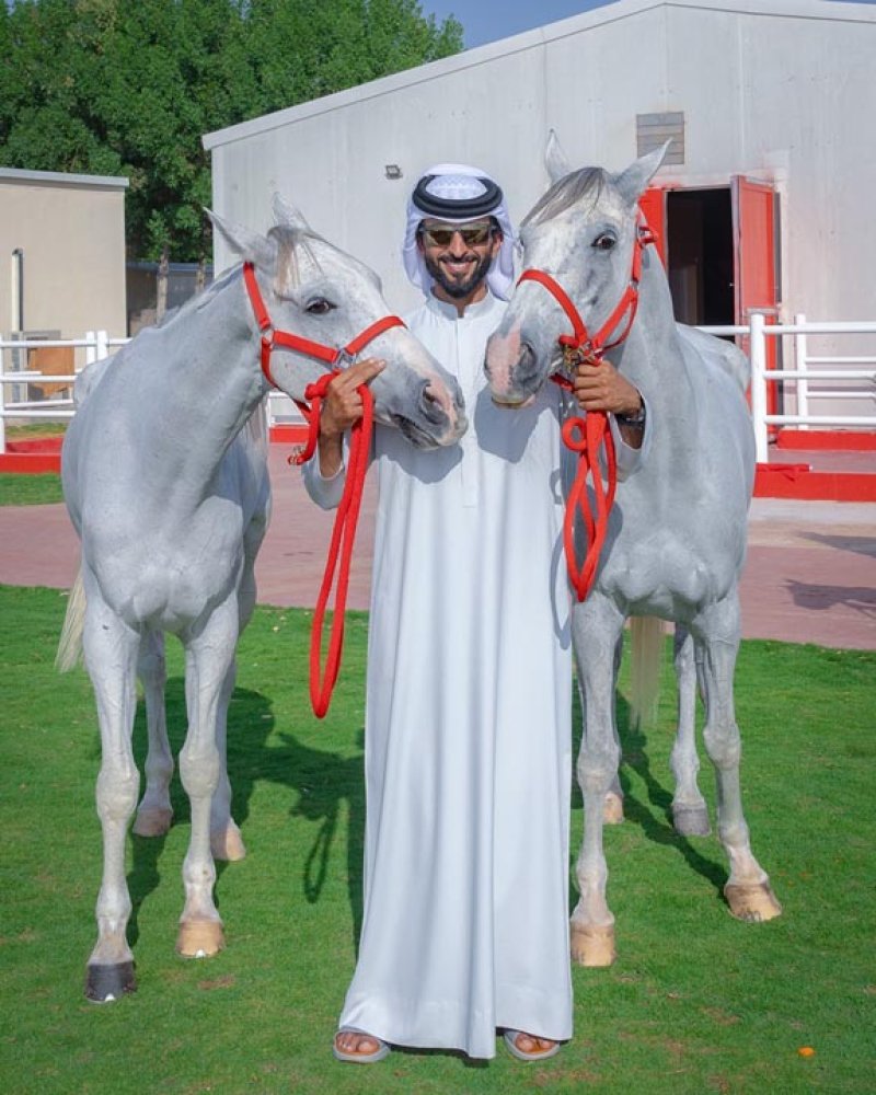 ناصر بن حمد يحتفل باستقبال جياد الفريق الملكي بعد الفوز ببطولة العالم للقدرة