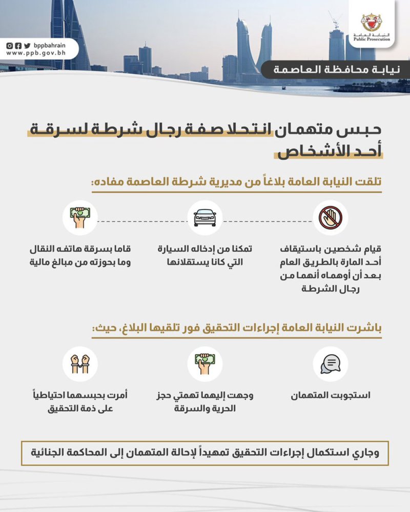 حبس متهمان انتحلا صفة رجال شرطة لسرقة احد الاشخاص