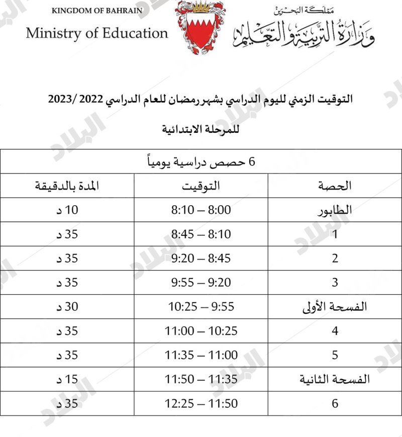 "التربية" تعلن عن أوقات الدوام خلال شهر رمضان المبارك