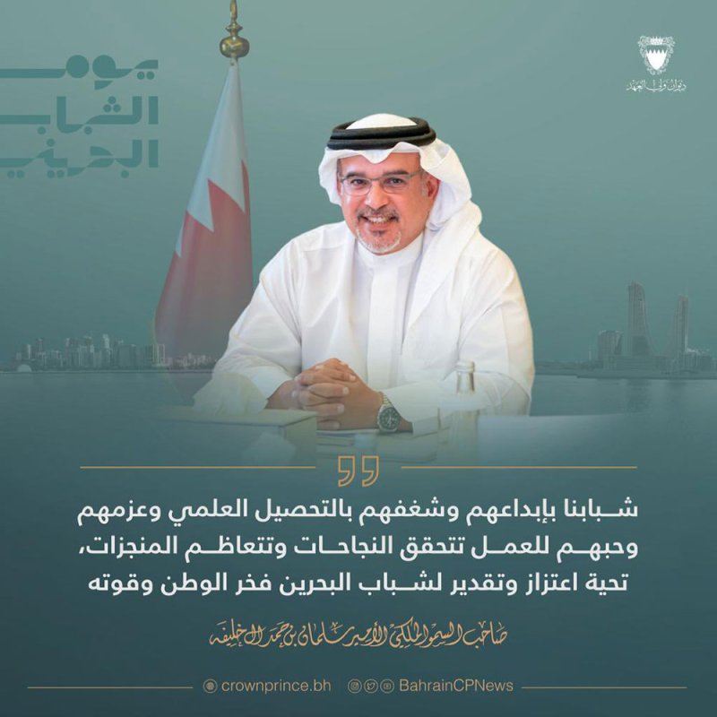 سمو ولي العهد رئيس مجلس الوزراء: تحية اعتزاز وتقدير لشباب البحرين فخر الوطن وقوته