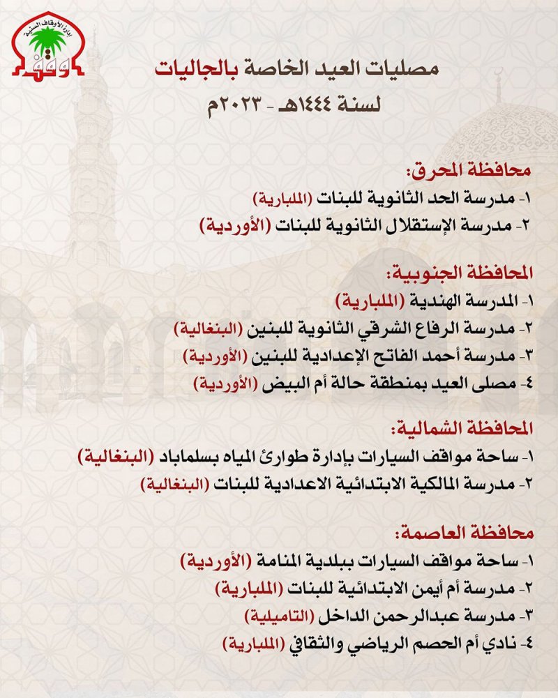 تعرف على مصليات العيد الخاصة بالجاليات