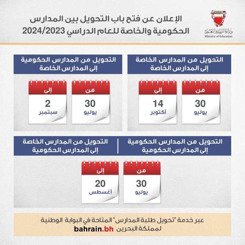 فتح باب تحويل الطلبة بين المدارس الحكومية والخاصة للعام الدراسي 2023-2024
