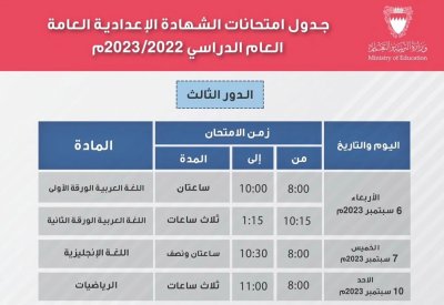 بالتفاصيل: وزارة التربية والتعليم تعلن جداول امتحانات الدور الثالث للشهادتين الإعدادية العامة والثانوية العامة