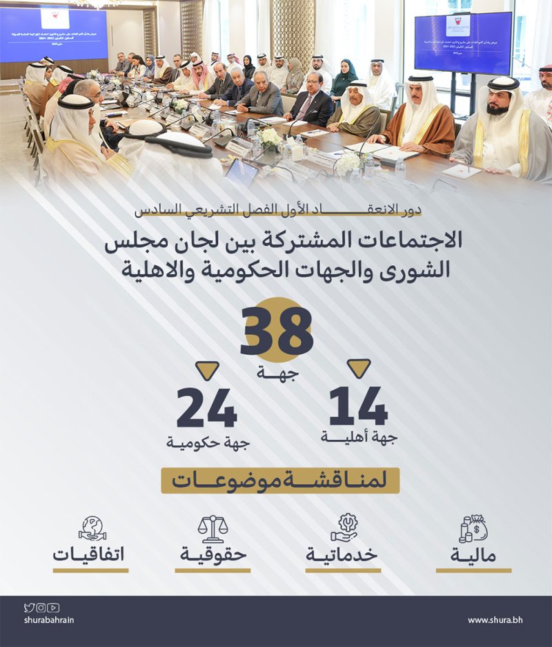 "لجان الشورى" تعقد اجتماعات مشتركة مع 38 جهة حكومية وأهلية خلال الدور الأول من الفصل التشريعي السادس