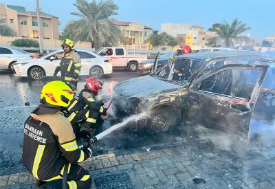 الدفاع المدني يخمد حريق اندلع في مركبة على شارع ولي العهد