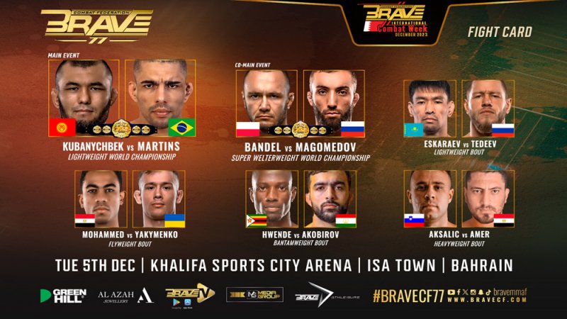 نزالان رئيسيان على اللقب العالمي في الوزن الخفيف والوزن فوق المتوسط في BRAVE CF 77