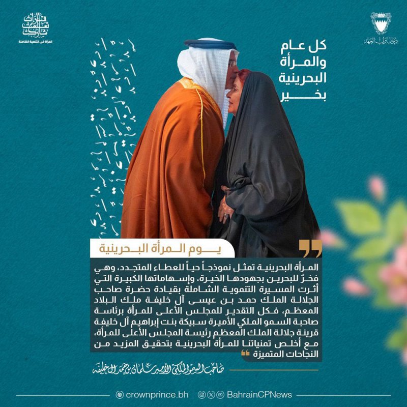 سمو ولي العهد رئيس مجلس الوزراء: المرأة البحرينية تمثل نموذجاً حياً للعطاء المتجدد
