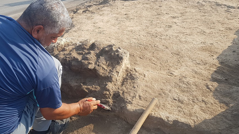 عضو في فريق العمل يحدد موقع الجدار