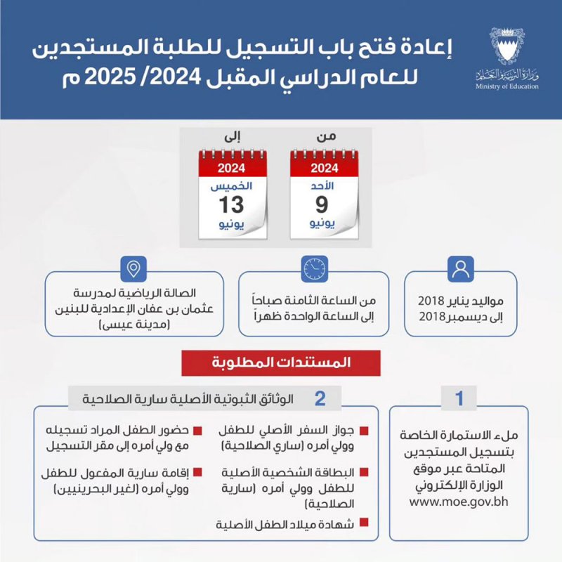 "التربية" تفتح للمرة الثالثة باب تسجيل الطلبة المستجدين للعام الدراسي الجديد