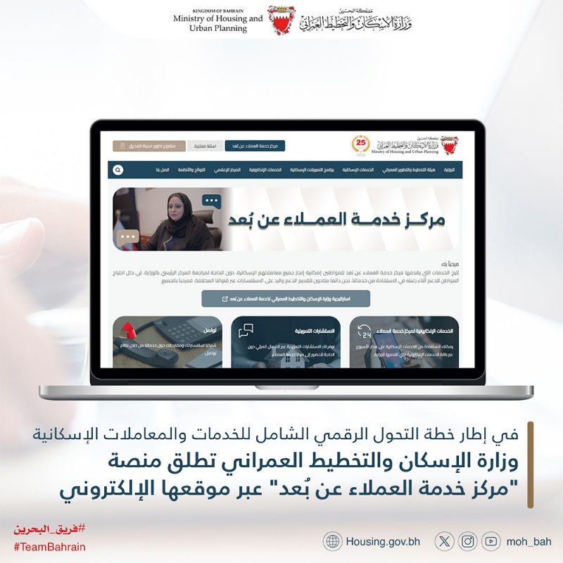 وزارة الإسكان والتخطيط العمراني تطلق منصة "مركز خدمة العملاء عن بُعد" عبر موقعها الإلكتروني