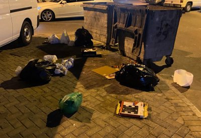 بالصور: في مدينتي عيسى وزايد.. رمي المخلفات وبعثرتها بالقرب من الحاويات